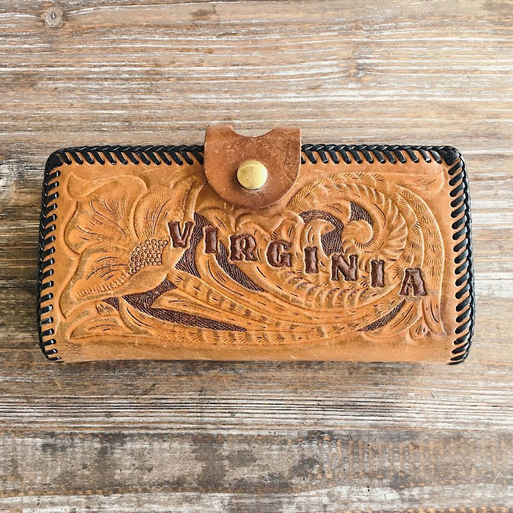 Vintage hand-tooled leather wallet, "Virginia".
